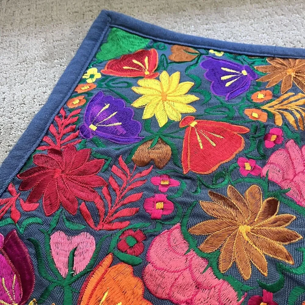 Otomi Mexican Hand Embroidered Decorative Pillow Cover Sham Case Colorful Floral